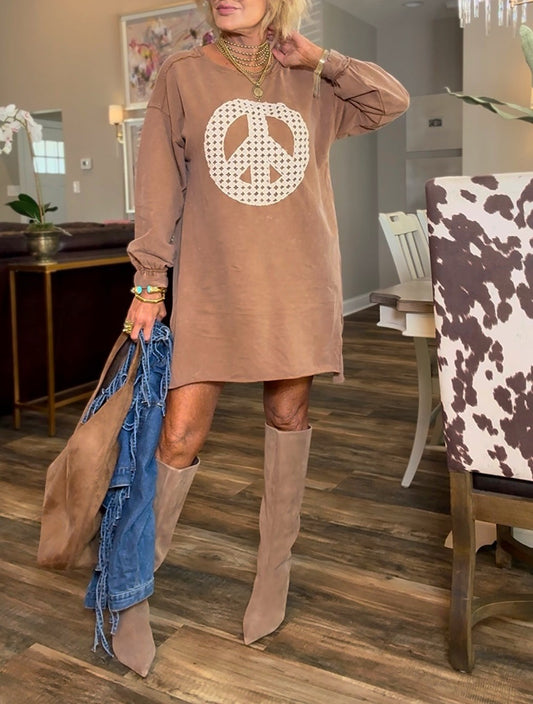 Long Sleeve Camel Mini Dress