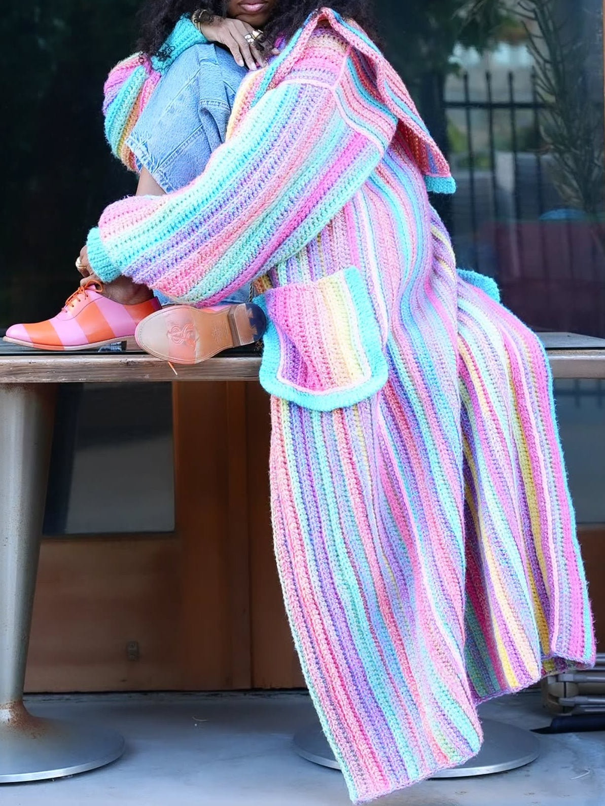 Rainbow Striped Open Front Long Sleeve Cardigan