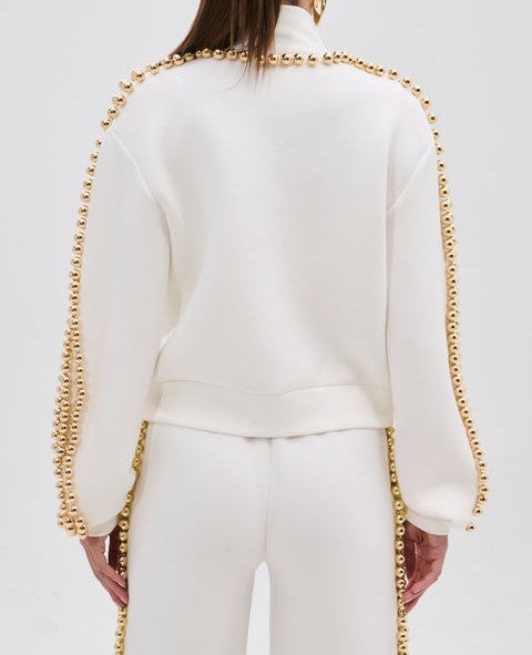 White Zip-up Sweatshirt Set