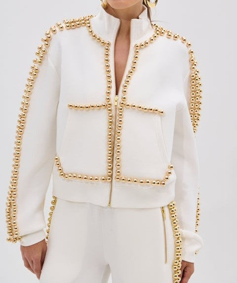 White Zip-up Sweatshirt Set