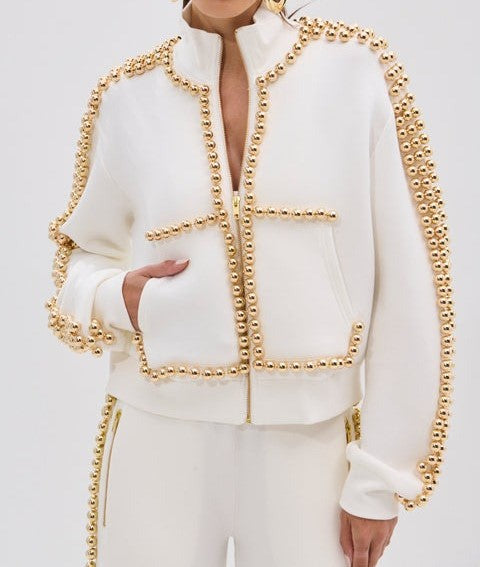 White Zip-up Sweatshirt Set