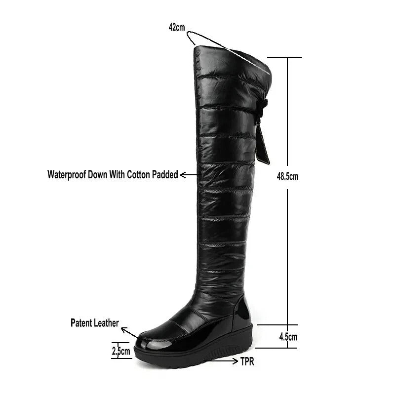 Winter Warm Over the Knee Snow Boots Women Thick Cotton Padded Down Shoes Boot