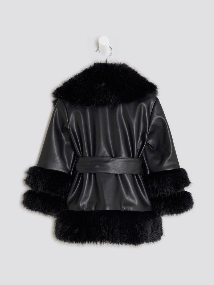 Ground Faux Leather Fur Wrap Coat