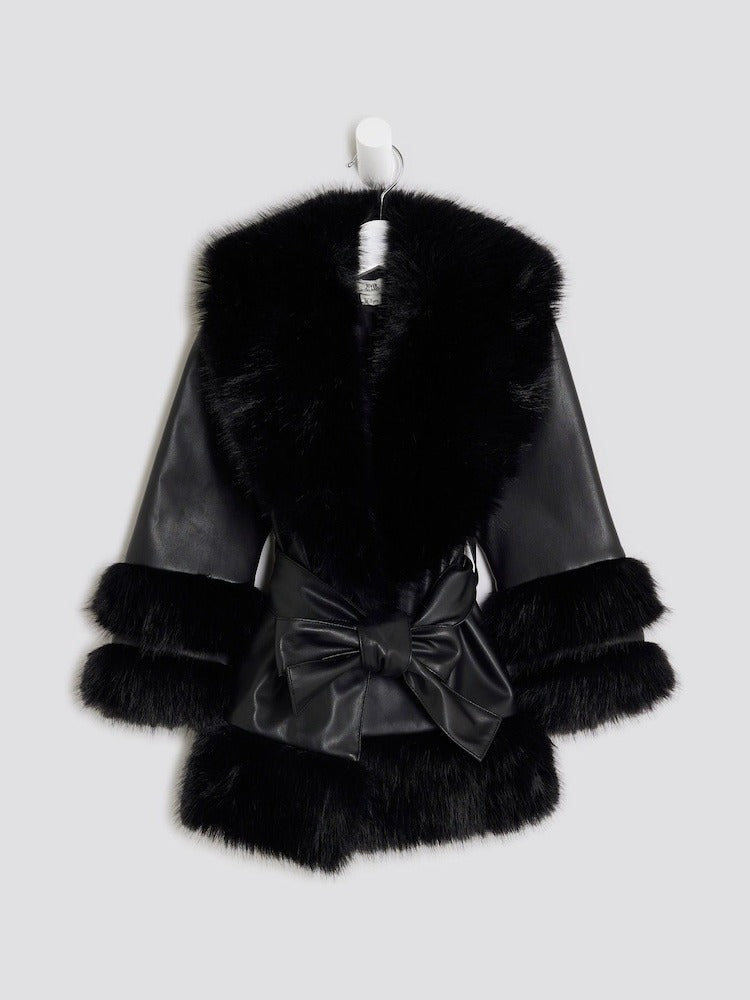 Ground Faux Leather Fur Wrap Coat