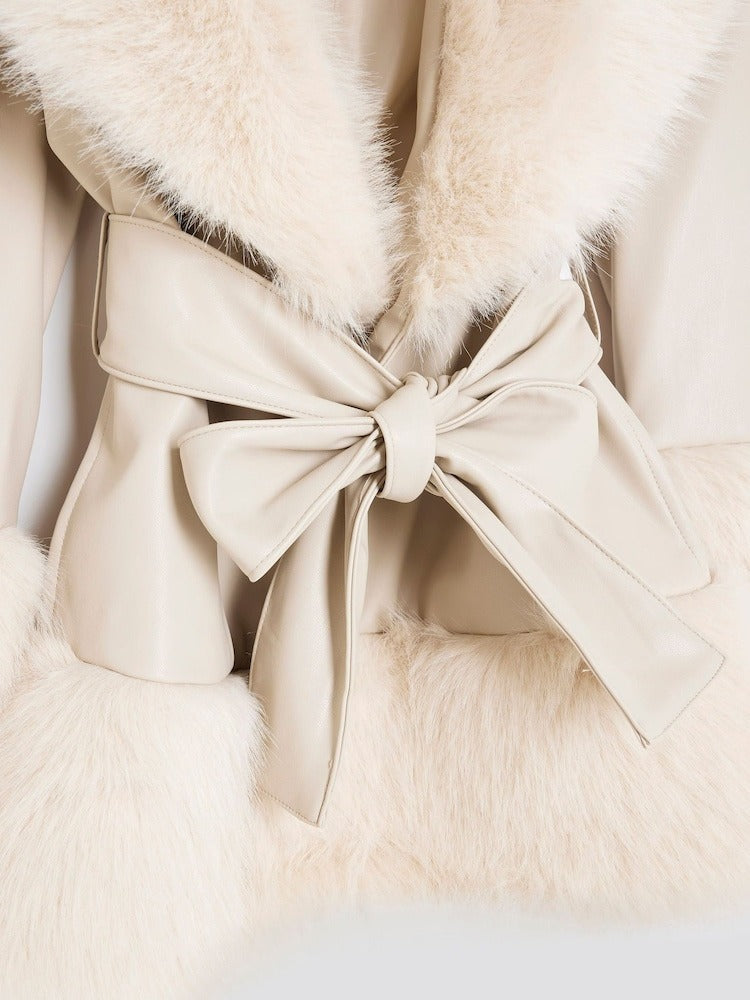 Ground Faux Leather Fur Wrap Coat
