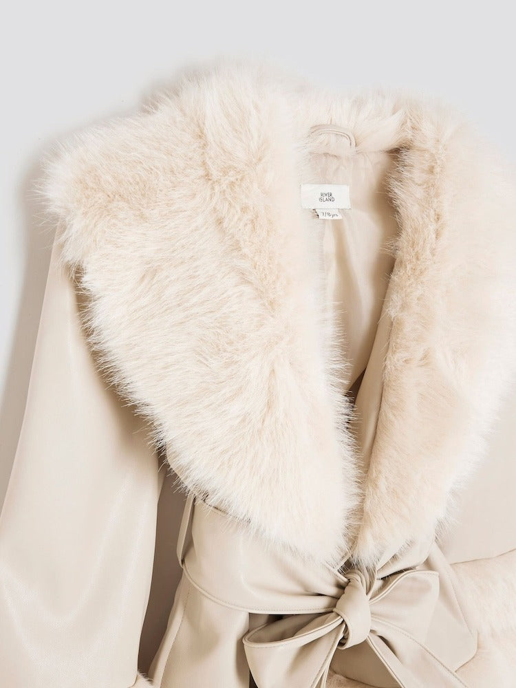 Ground Faux Leather Fur Wrap Coat