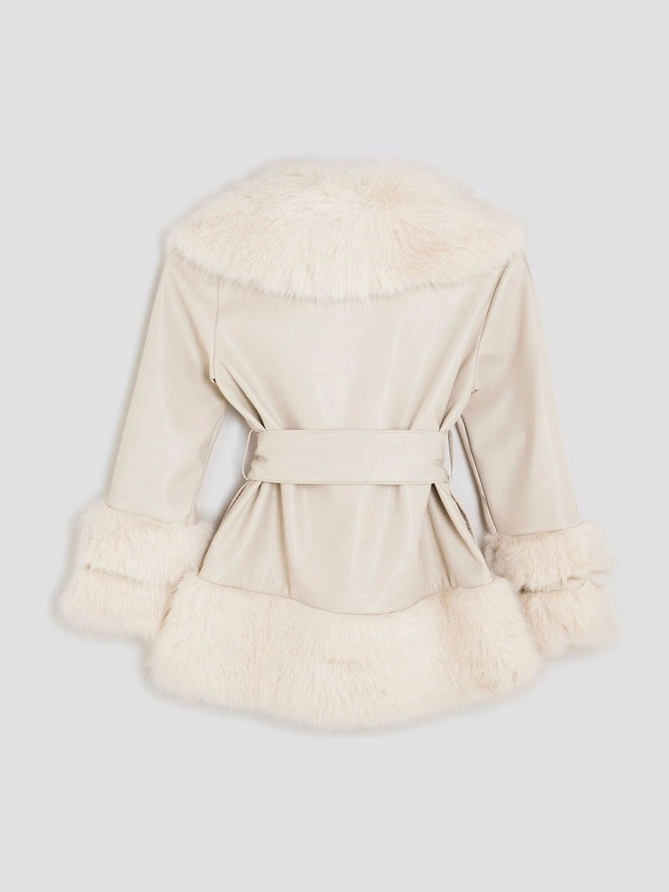 Ground Faux Leather Fur Wrap Coat