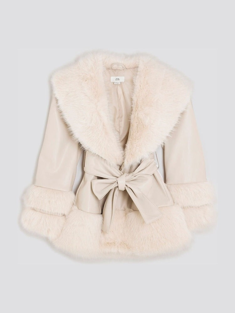 Ground Faux Leather Fur Wrap Coat