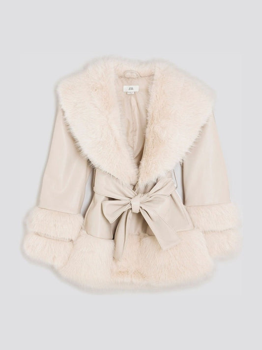 Ground Faux Leather Fur Wrap Coat
