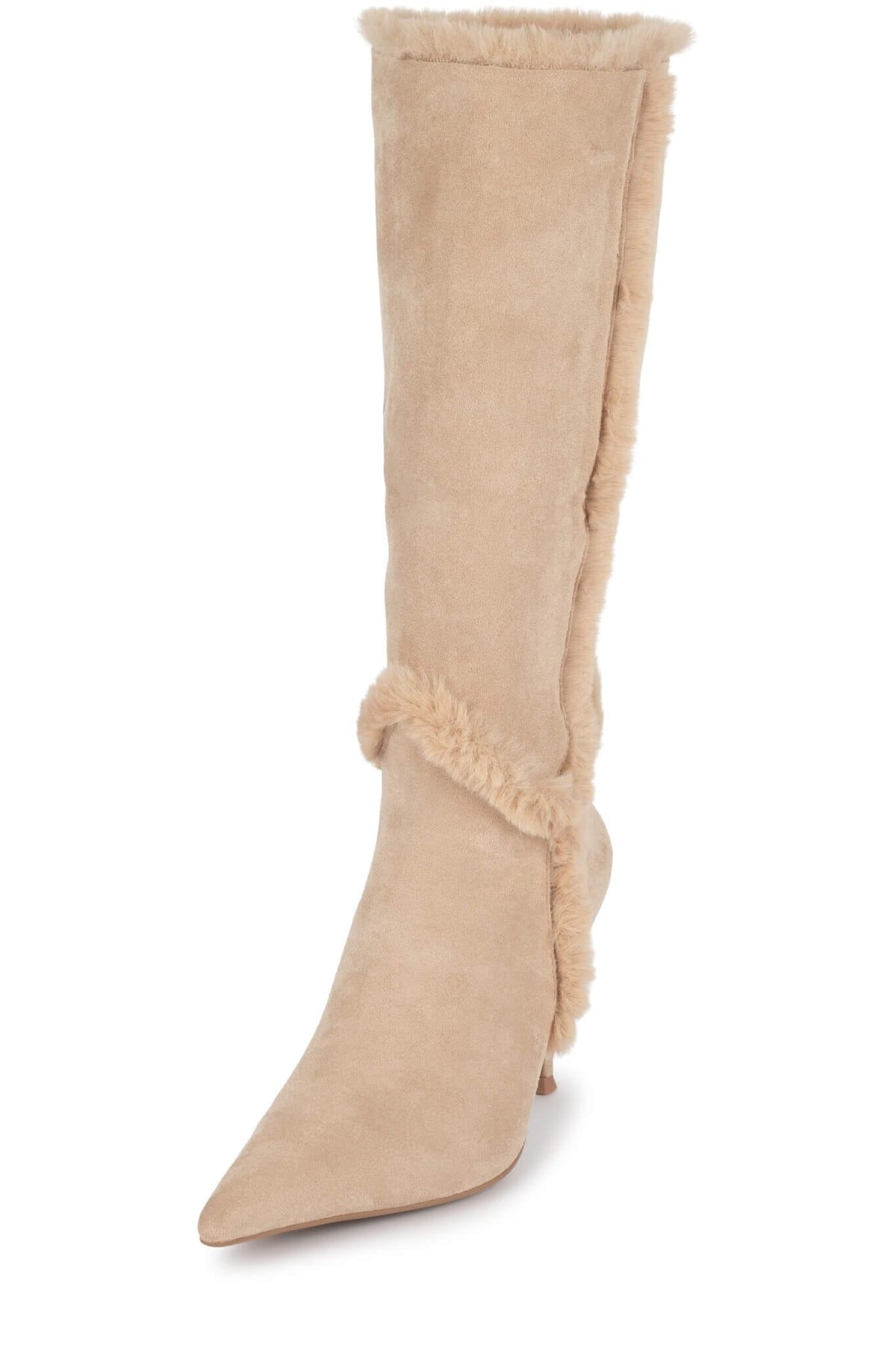 Fold-over Knee-high Faux-fur Heeled Boot