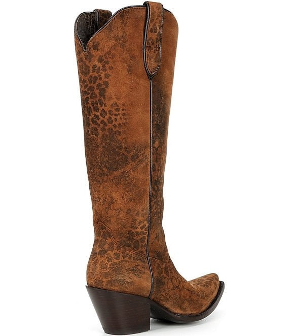 Women's Leather Distressed Leopard Print Tall Western Boots