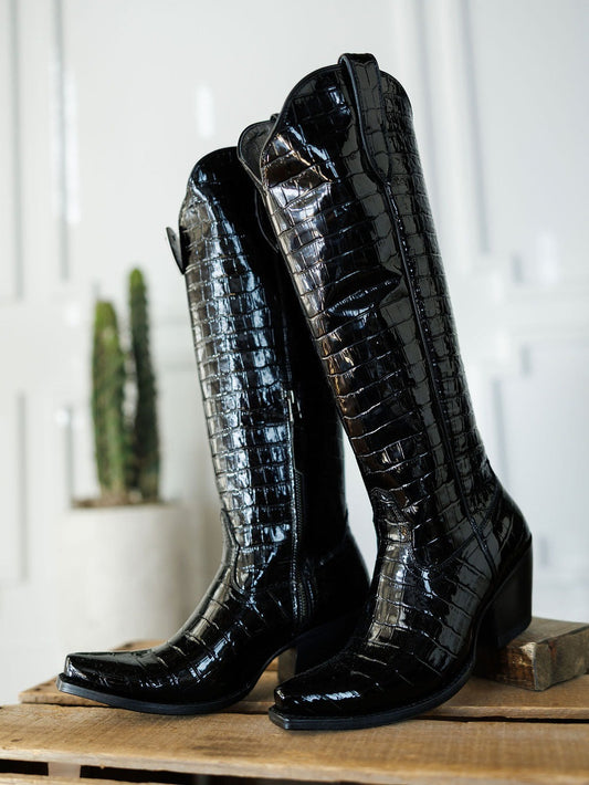 Women's Casanova Croco Embossed Leather Knee High Western Boots