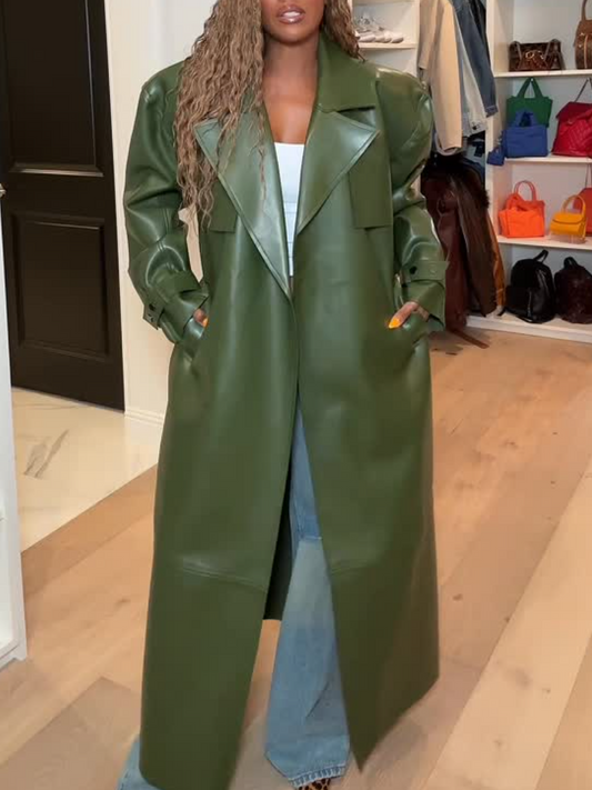 Belted Leather Trench Coat