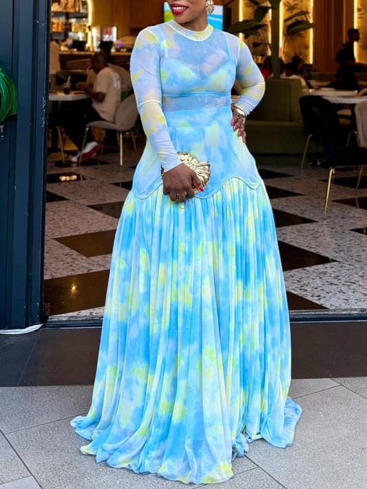 Pleated Crewneck Dress