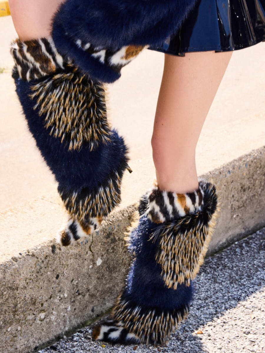 Navy Multi Fur Boot
