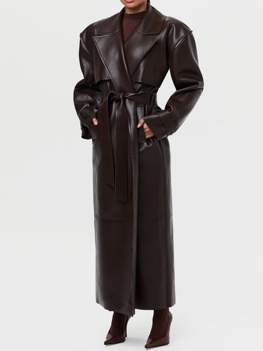 Belted Leather Trench Coat